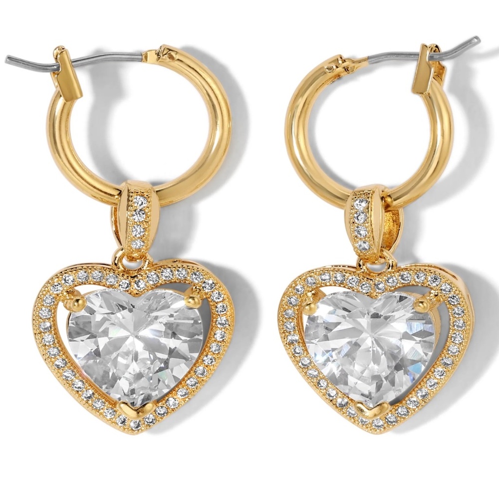 New Vanessa Mooney The Hazel Heart Earrings Clear Crystal Heart Pendant Earrings
